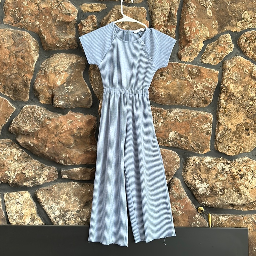 Zara girls blue shirt sleeve jumpsuit ribbed